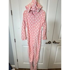 Joe Boxer Women's Pink White Polka Dot Bunny Footie Pajama Onesie new Sz S
